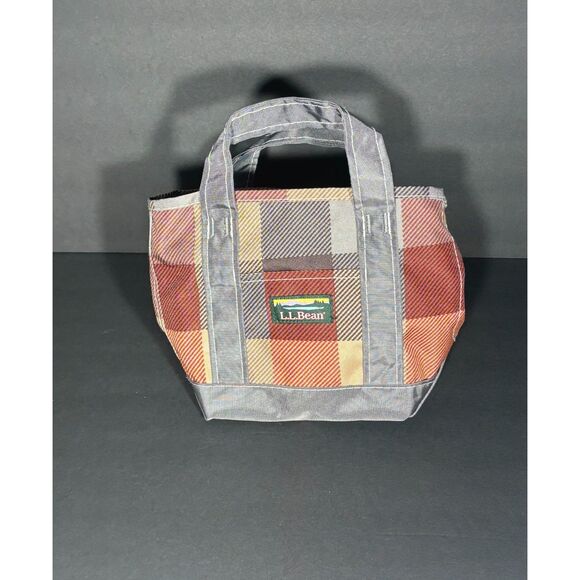 L.L. Bean Plaid Mini Tote Bag Zip Top Small Checkered Handbag Autumn Colors - Picture 1 of 4
